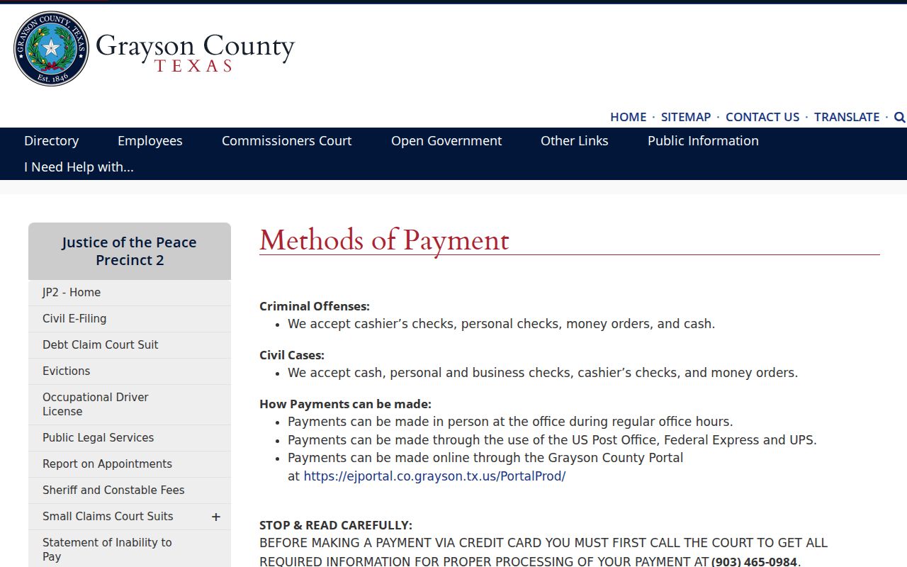 Grayson County JP2 payment instructions and court portal routing