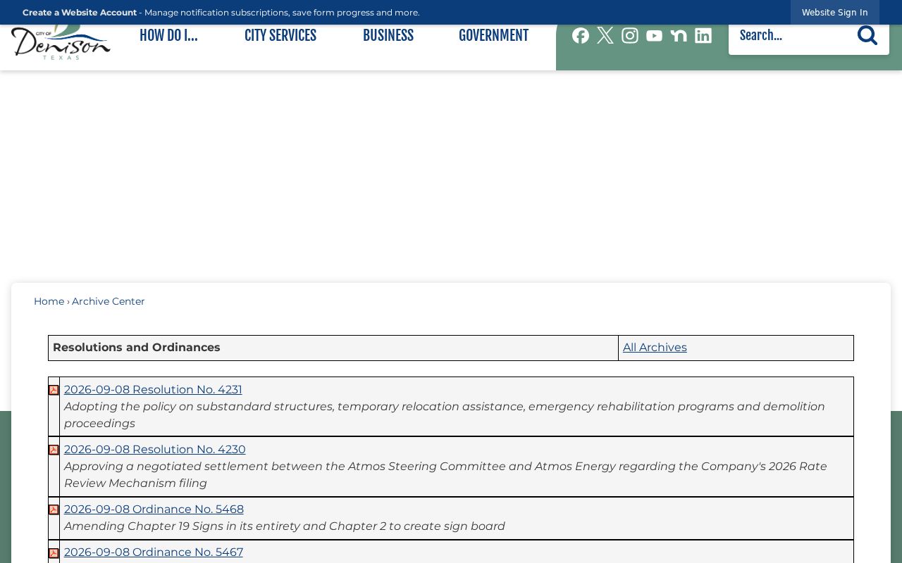 Denison archive listing the 2026 amnesty resolution before its municipal warrant roundup