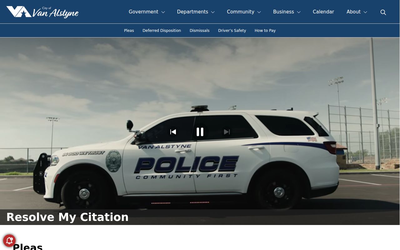 Van Alstyne court payment page showing its warrant-age and collection routes