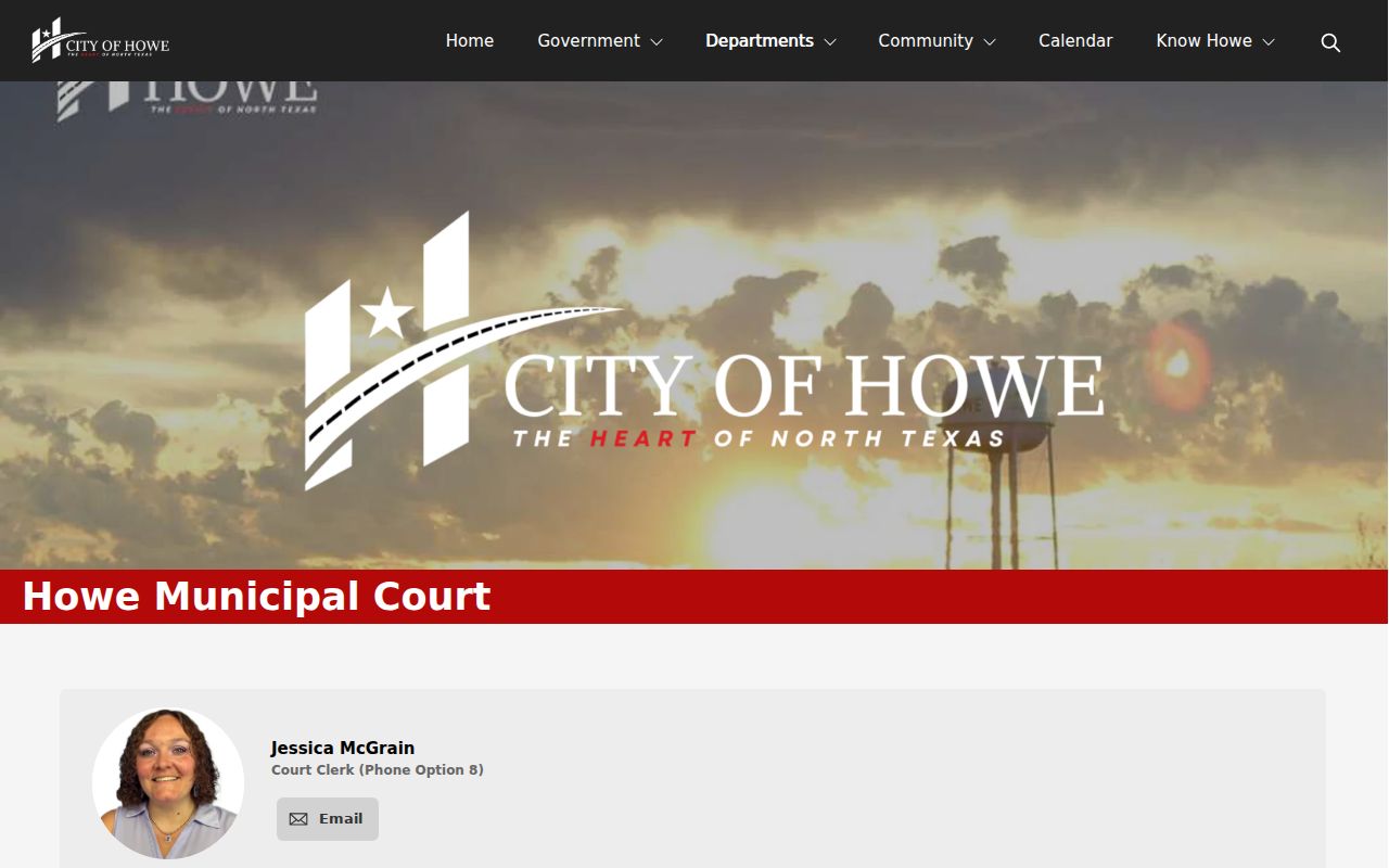 Howe Municipal Court payment page listing compliance options and court contact