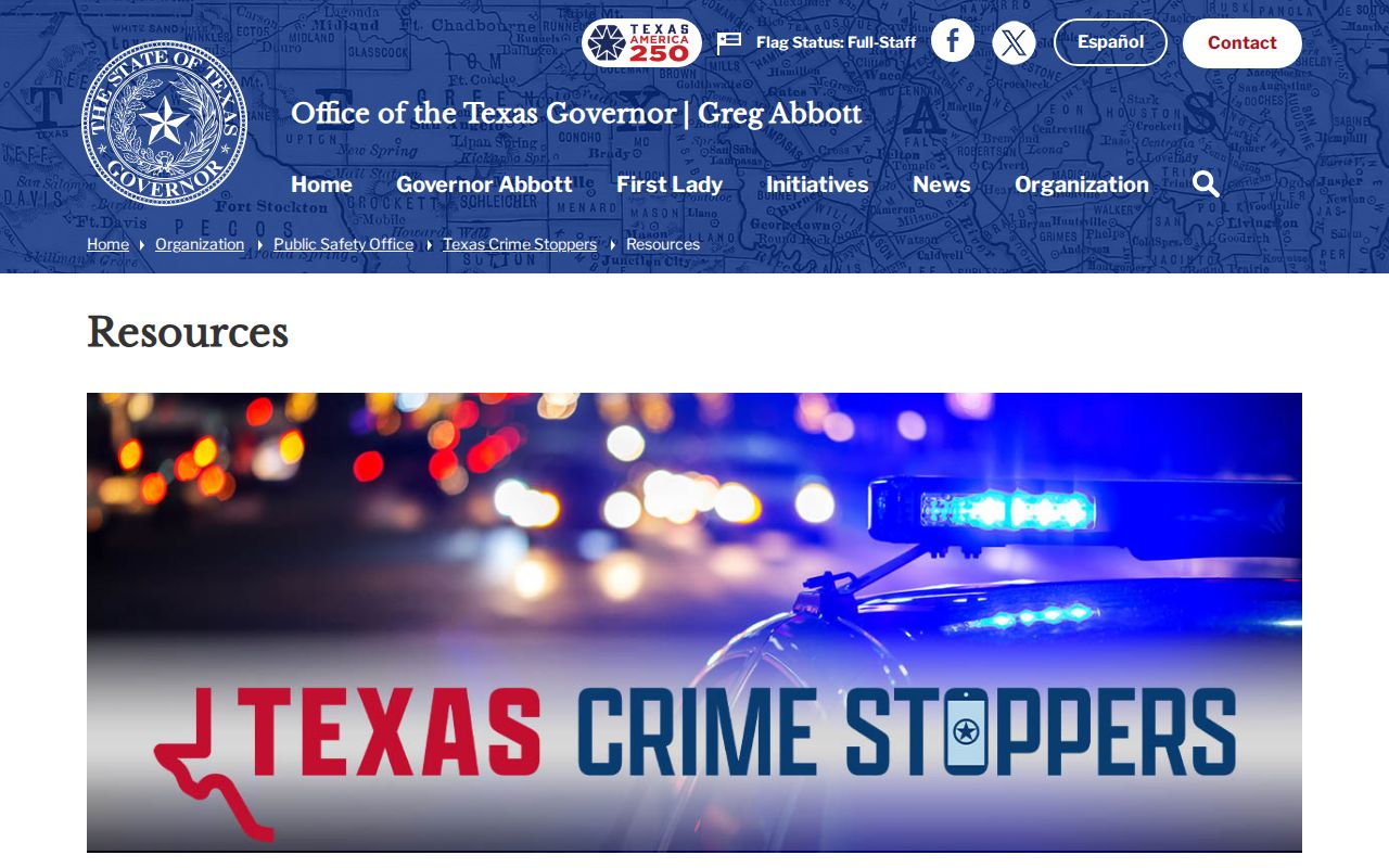 Texas Crime Stoppers statewide resource explaining its tip line and anonymity